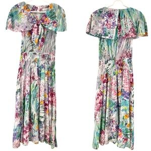 Vintage Brenner Floral Maxi Dress Tie Front Size 5/6 Made in USA